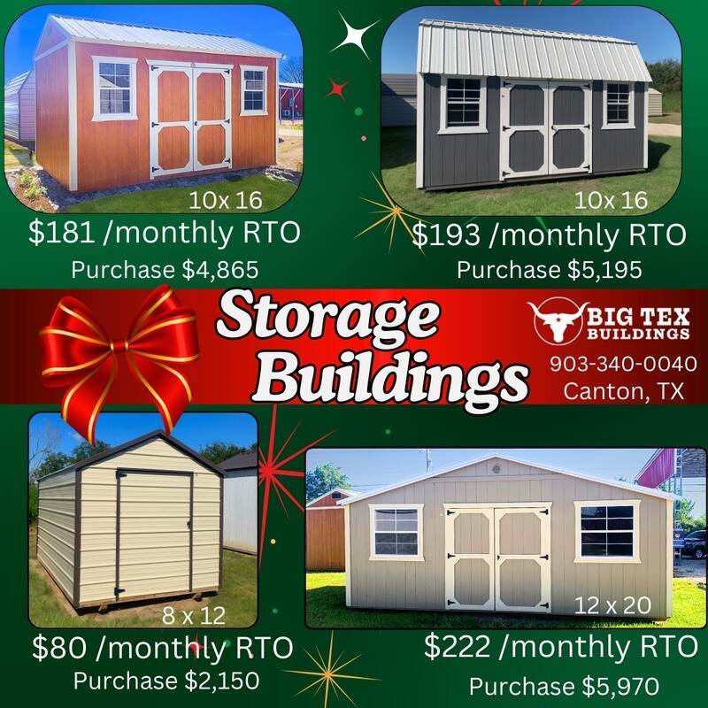 graphic for deals on storage buildings during the holidays