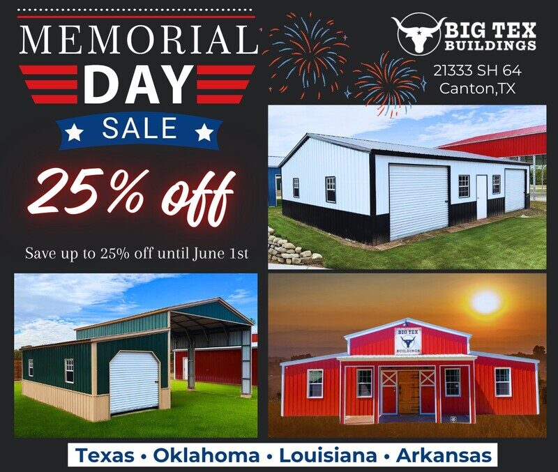 memorial day metal building sale